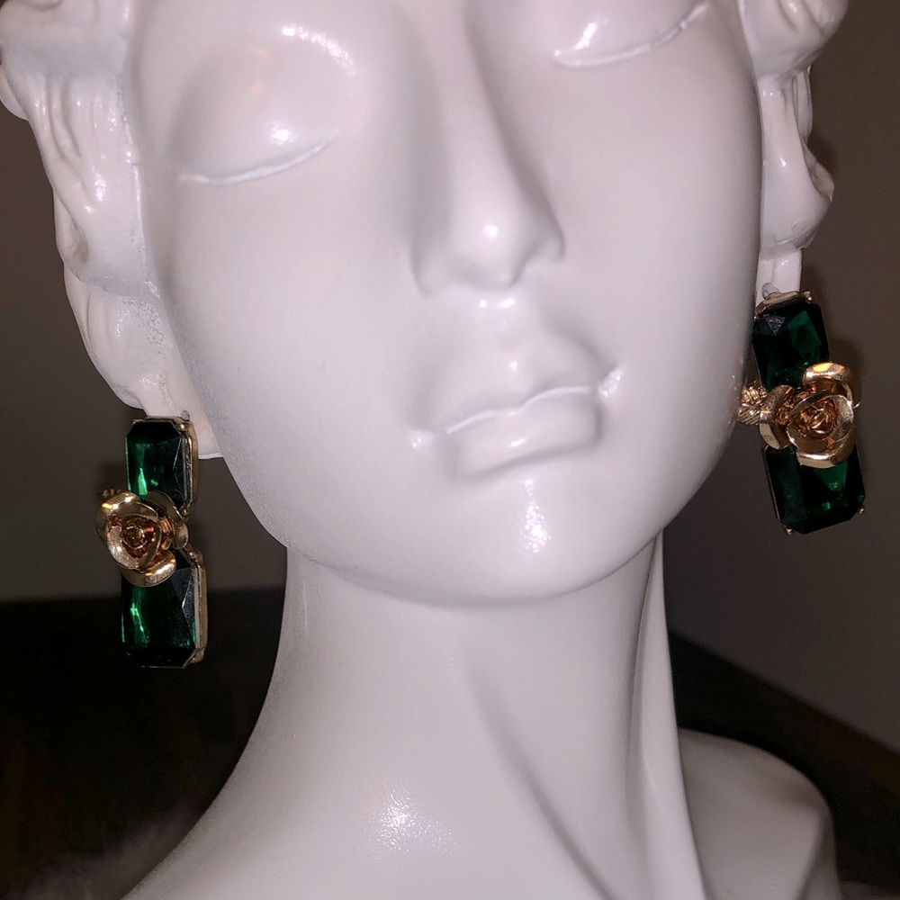 ModCloth earrings emerald green and gold